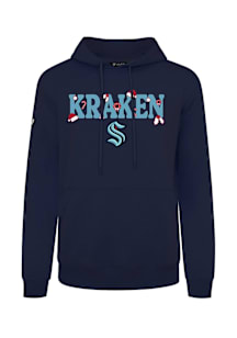 Levelwear Seattle Kraken Mens Navy Blue Podium Festive Long Sleeve Hoodie