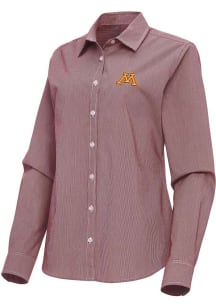 Womens Minnesota Golden Gophers Maroon Antigua Porter Long Sleeve Dress Shirt
