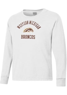 Youth Western Michigan Broncos White ComfortWash Arch Mascot Garment Dyed Long Sleeve T-Shirt
