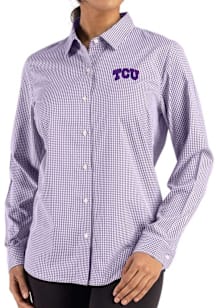 Cutter and Buck TCU Horned Frogs Womens Epic Confidence Gingham Long Sleeve Purple Dress Shirt