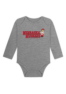Nebraska Cornhuskers Baby Grey Team Wordmark Long Sleeve One Piece