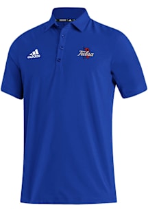 Adidas Tulsa Golden Hurricane Mens Blue Heat Seal Stadium Coaches Short Sleeve Polo