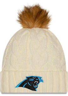 New Era Carolina Panthers White Fur Pom Cuff Womens Knit Hat
