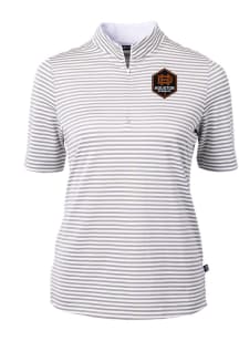 Cutter and Buck Houston Dynamo Womens Grey Virtue Eco Pique Stripe Short Sleeve Polo Shirt