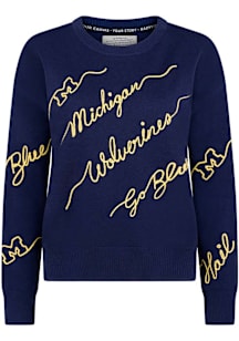 Womens Blue Michigan Wolverines Love Letter Long Sleeve Sweater