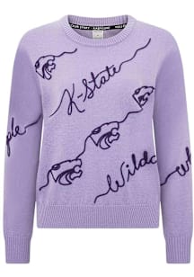 Womens Lavender K-State Wildcats Love Letter Long Sleeve Sweater