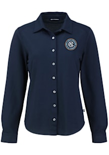 Cutter and Buck New York City FC Womens Advantage Soft Pique Long Sleeve Navy Blue Dress Shirt