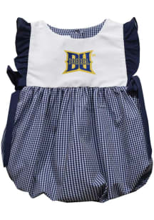 Baby Girls Drexel Dragons Navy Blue Vive La Fete Gingham Bubble Short Sleeve Dress