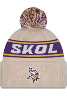 New Era Minnesota Vikings White DL Team Slogan Pom Cuff Mens Knit Hat