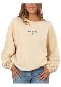 Michigan Womens Natural Bow Embroidery Crew Sweatshirt