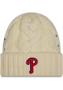 New Era Philadelphia Phillies White DL Rhinestone Cable Cuff Womens Knit Hat
