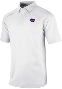 Mens K-State Wildcats White Columbia Heat Seal Omni Wick Shotgun Short Sleeve Polo Shirt