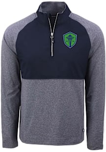 Cutter and Buck Seattle Sounders FC Mens Navy Blue Adapt Eco Hybrid Long Sleeve Qtr Zip Pullover