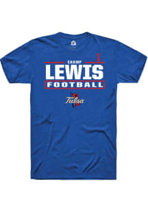 Champ Lewis Rally Mens Blue Tulsa Golden Hurricane NIL Stacked Box Player T Shirt