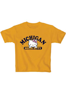 Girls Yellow Michigan Wolverines Hello Kitty Team Wordmark Short Sleeve T-Shirt