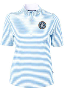 Cutter and Buck New York City FC Womens Light Blue Virtue Eco Pique Stripe Short Sleeve Polo Shirt