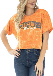 Auburn Tigers Womens Orange Kimberly Tie Dye Cropped Short Sleeve T-Shirt