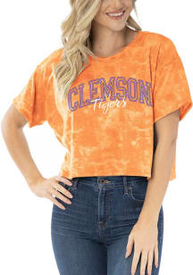 Clemson Tigers Womens Orange Kimberly Tie Dye Cropped Short Sleeve T-Shirt