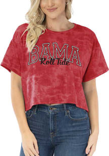 Alabama Crimson Tide Womens Red Kimberly Tie Dye Cropped Short Sleeve T-Shirt