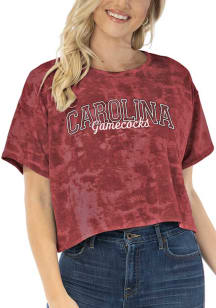 South Carolina Gamecocks Womens Red Kimberly Tie Dye Cropped Short Sleeve T-Shirt
