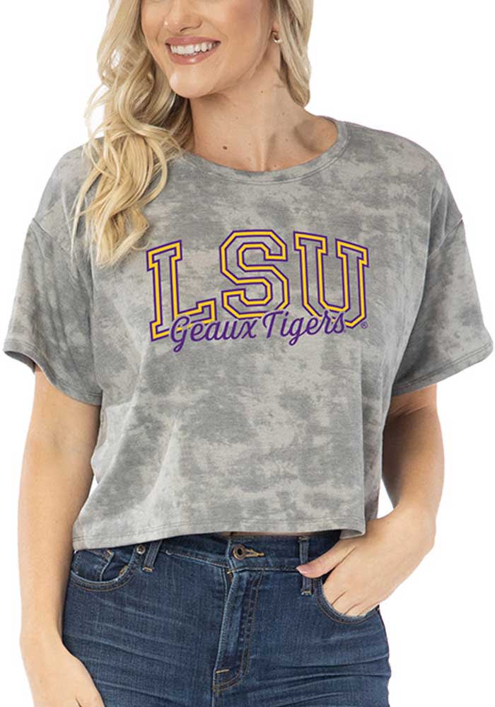 Flying Colors Lsu Tigers Womens Kimberly Tie Dye Cropped T-shirt - Gray