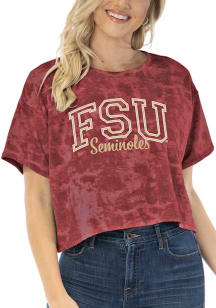 Florida State Seminoles Womens Red Kimberly Tie Dye Cropped Short Sleeve T-Shirt