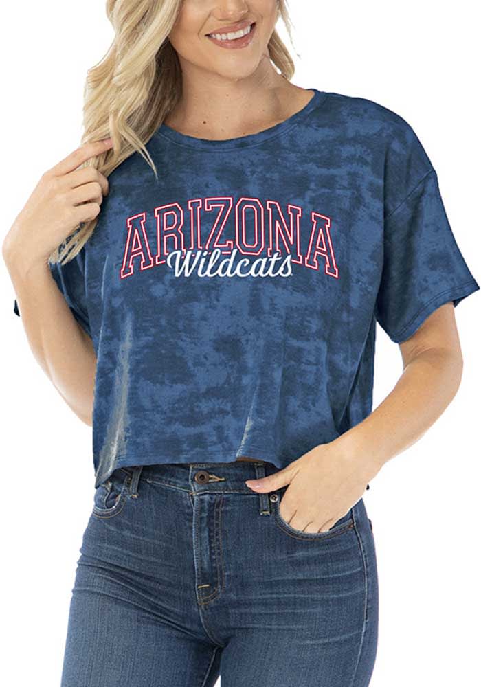 Arizona Wildcats Womens Navy Blue Kimberly Tie Dye Cropped Short Sleeve T-Shirt