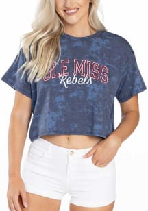 Ole Miss Rebels Womens Navy Blue Kimberly Tie Dye Cropped Short Sleeve T-Shirt
