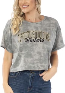 Purdue Boilermakers Womens Grey Kimberly Tie Dye Cropped Short Sleeve T-Shirt