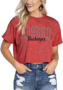 Ohio State Buckeyes Womens Red Kimberly Tie Dye Cropped Short Sleeve T-Shirt