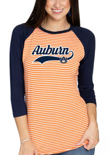 Auburn Tigers Womens Orange Leah Striped Baseball Long Sleeve T-Shirt