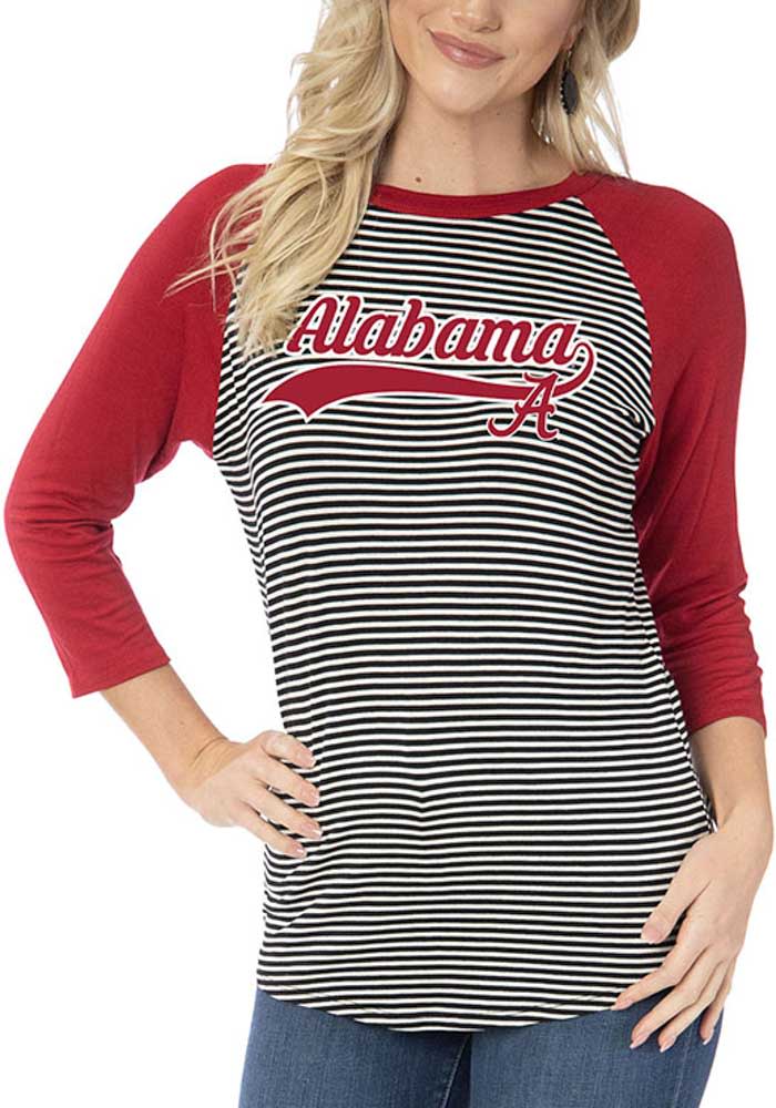 Alabama Crimson Tide Womens Red Leah Striped Baseball Long Sleeve T-Shirt