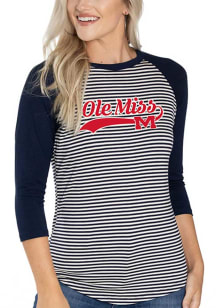 Ole Miss Rebels Womens Navy Blue Leah Striped Baseball Long Sleeve T-Shirt