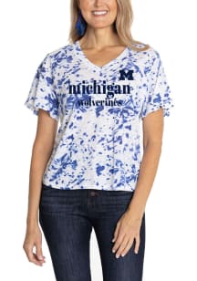Flying Colors Michigan Wolverines Womens Navy Blue Flutter Short Sleeve T-Shirt