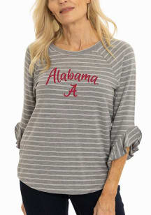 Flying Colors Alabama Crimson Tide Womens Grey Ruffle 3/4 Length Long Sleeve T-Shirt