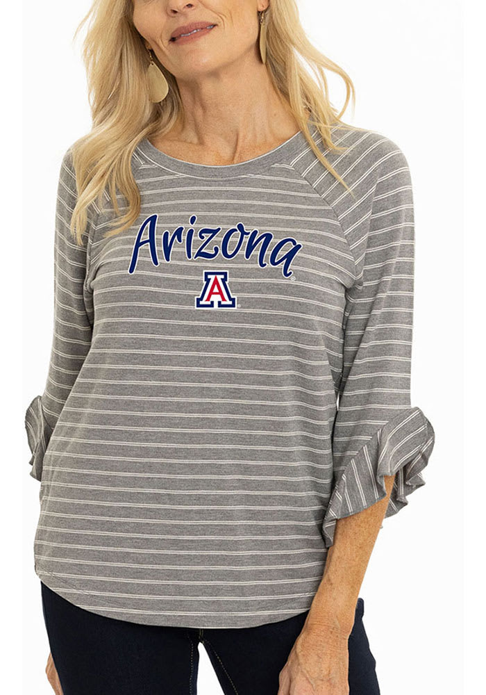 Arizona Wildcats Womens Grey Ruffle 3/4 Length Long Sleeve T-Shirt