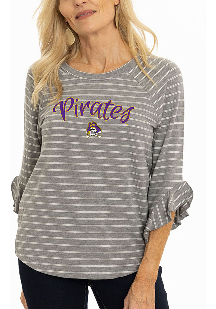 East Carolina Pirates Womens Grey Ruffle 3/4 Length Long Sleeve T-Shirt