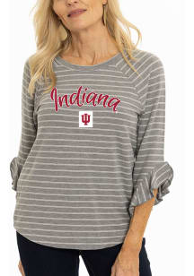 Flying Colors Indiana Hoosiers Womens Grey Ruffle 3/4 Length Long Sleeve T-Shirt