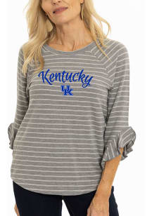 Flying Colors Kentucky Wildcats Womens Grey Ruffle 3/4 Length Long Sleeve T-Shirt
