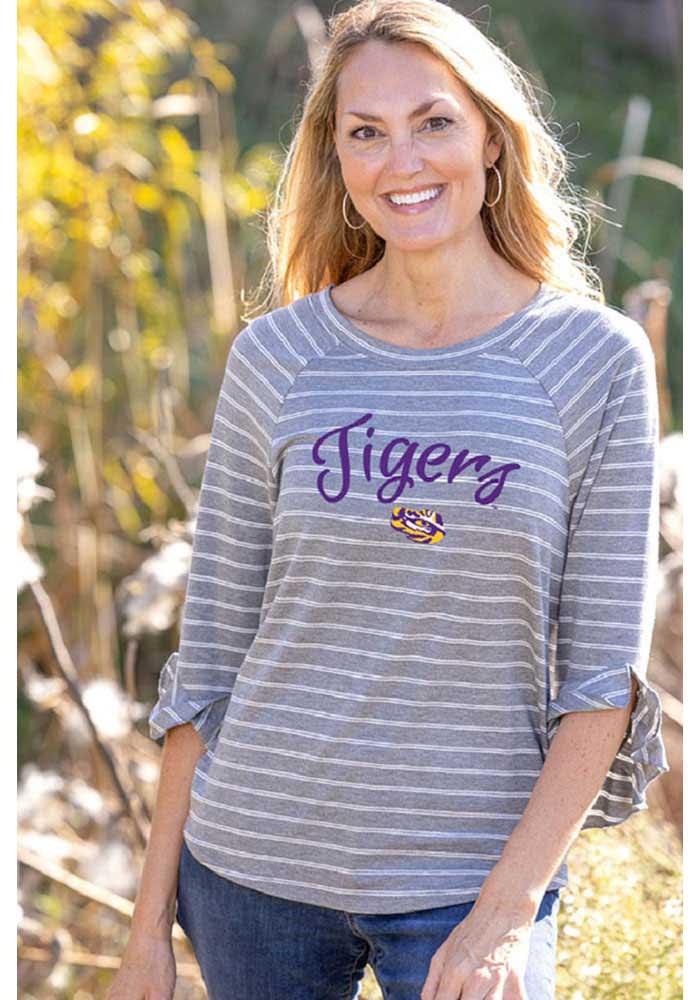 LSU Tigers Womens Grey Ruffle 3/4 Length Long Sleeve T-Shirt
