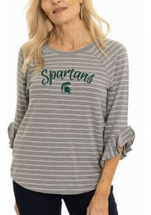 Flying Colors Michigan State Spartans Womens Grey Ruffle 3/4 Length Long Sleeve T-Shirt