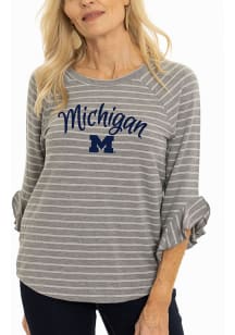 Flying Colors Michigan Wolverines Womens Grey Ruffle 3/4 Length Long Sleeve T-Shirt