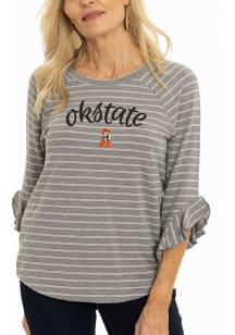 Flying Colors Oklahoma State Cowboys Womens Grey Ruffle 3/4 Length Long Sleeve T-Shirt