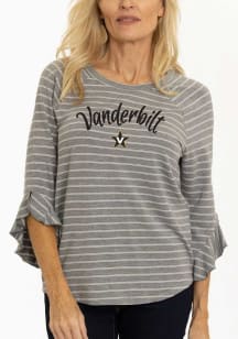 Flying Colors Vanderbilt Commodores Womens Grey Ruffle 3/4 Length Long Sleeve T-Shirt