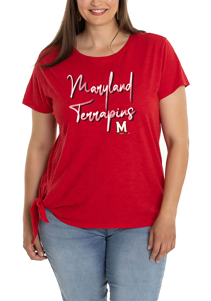 Maryland Terrapins Womens Red Side Tie Short Sleeve T-Shirt