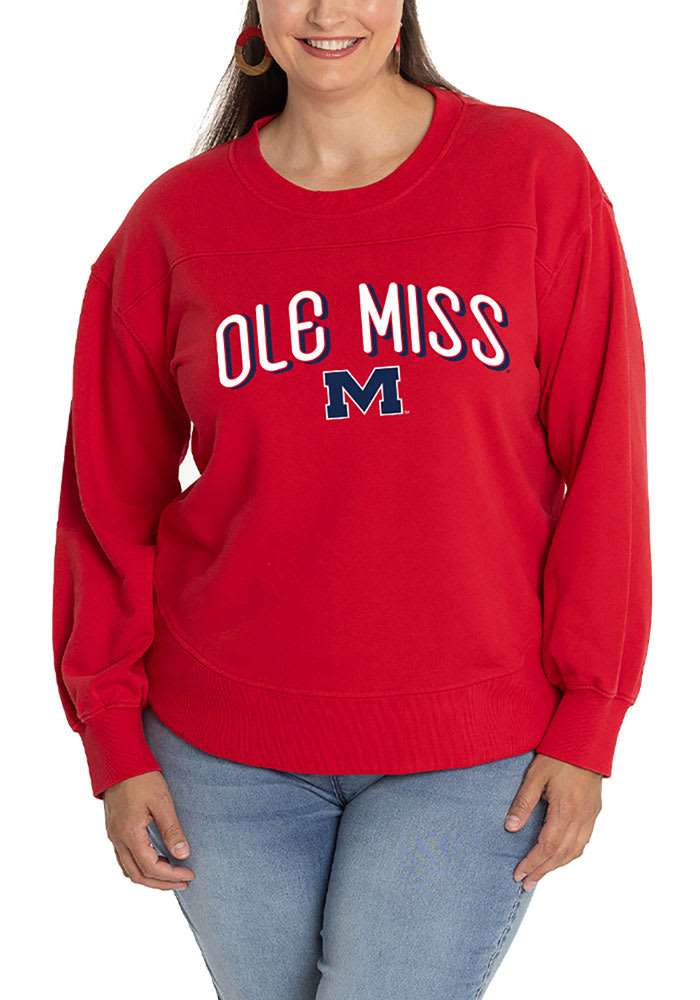 Ole Miss Rebels Womens Red Yoke Crew Sweatshirt
