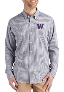 Mens Washington Huskies Black Cutter and Buck Skyline Long Sleeve Dress Shirt