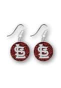 St Louis Cardinals Womens Glitter Dangle Earrings - Red