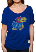 Original Retro Brand Kansas Jayhawks Juniors Relaxed Tunic Blue Scoop T-Shirt
