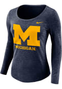 Michigan Wolverines Womens Nike Logo Scoop Neck T-Shirt - Navy Blue